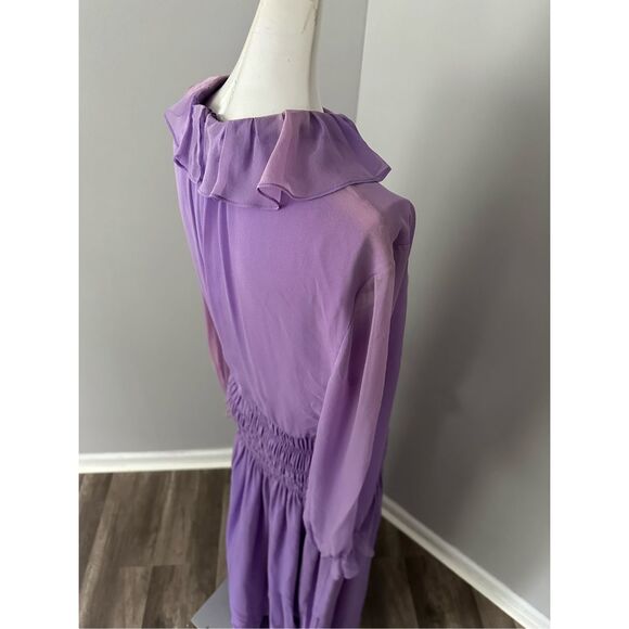 Adam Lippes Semi Sheer Silk Chiffon Ruffle Long-Sleeve Midi Dress Violet 10 $289 - Picture 12 of 14